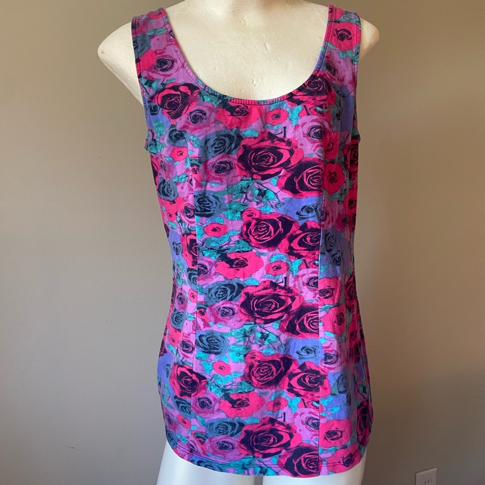 No Boundaries 90s Y2K Pink and Purple Floral Tank Top